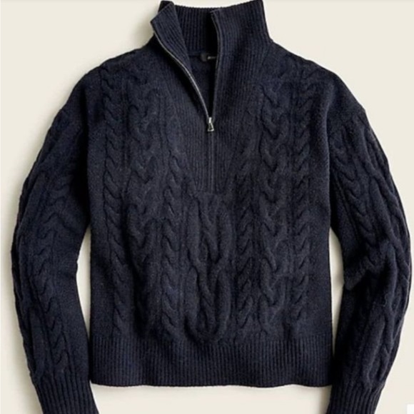 J Crew Classic Cable Knit Half Zip Navy Sweater size Small - Picture 4 of 4